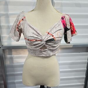 Chic Me Gray Crop Top with Asymmetrical Tie Front‎